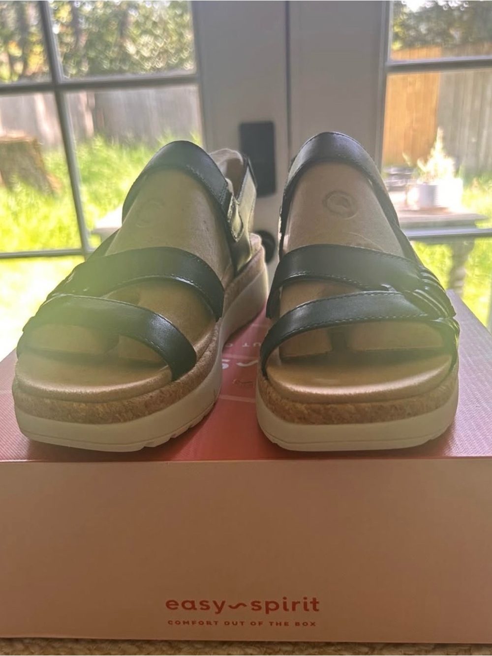 Easy Spirit Black Double-Strap Platform Sandals